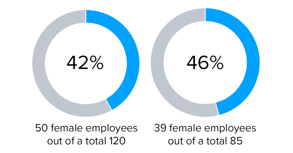 Diagram showing percentage of female employees in beauty supply chain